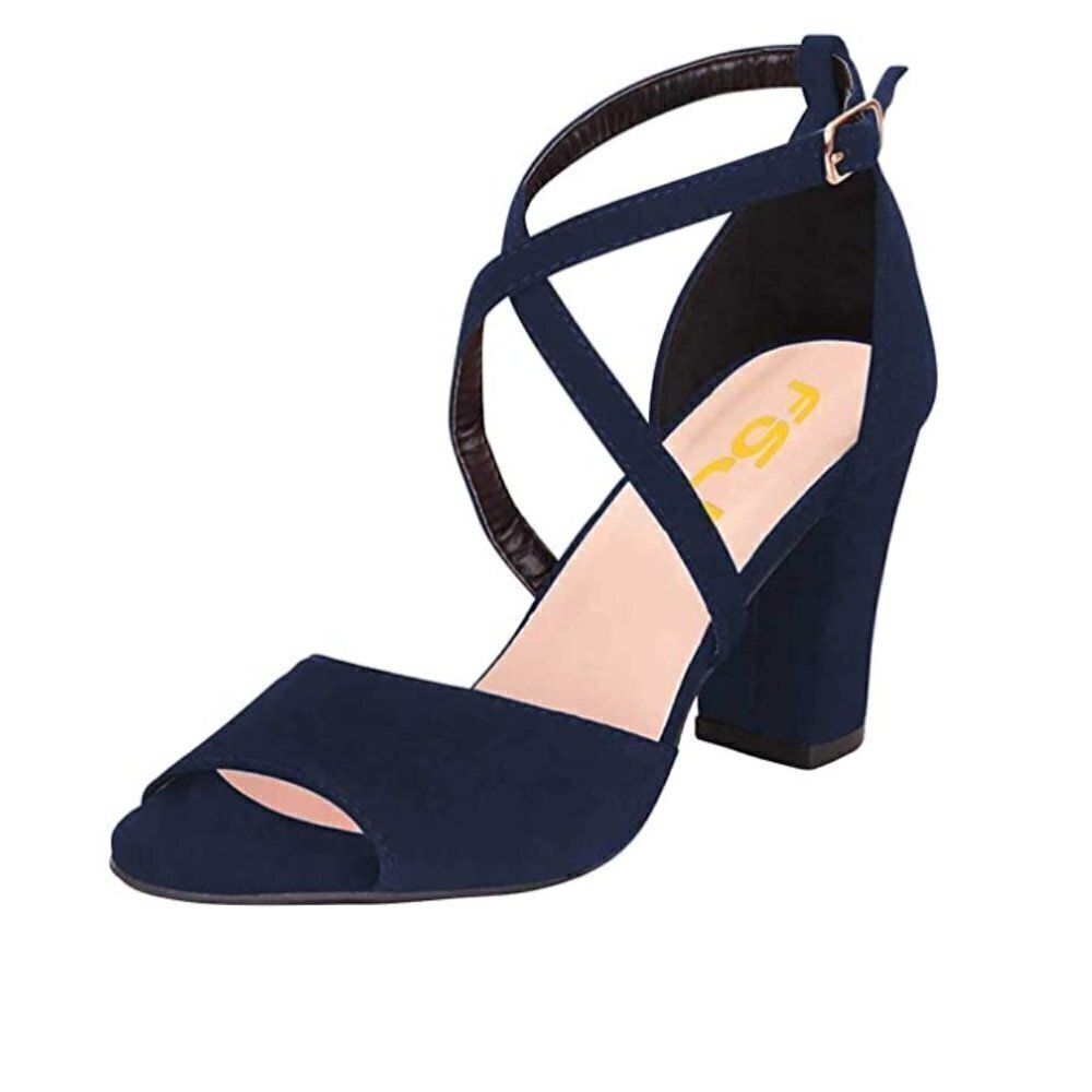 FSJ Peep Toe Chunky High Heel Sandals